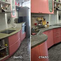 Изготовление и замена лекальной столешницы. Установка посудомоечной машины с изготовлением крашенного фасада и перенос выдвижных ящиков. ул. Мира, 33.