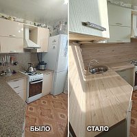 Замена кухонной столешницы и стеновой панели Дуб Бордо Duropal 4414 в Екатеринбурге.