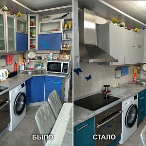 Замена столешниц в Екатеринбурге, замена фасадов, замена ручек, замена цоколя. Ул. Родонитовая, 23 на Ботанике.