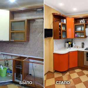 Замена фасадов кухонного гарнитура, замена столешницы и фартука в Екатеринбурге. ул. Есенина, 5.