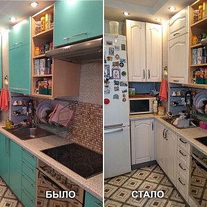 Замена фасадов кухонного гарнитура, замена ручек, замена столешницы в Екатеринбурге. Ул. Татищева, 53.