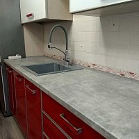 Замена кухонной столешницы Кальцит грей Duropal 7480, замена мойки Max Stone в Екатеринбурге.