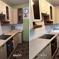 Замена кухонной столешницы Бежевый гранит Duropal 6482 в Екатеринбурге.