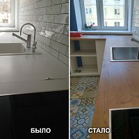 Замена кухонной столешницы Дуб Ланцелот Duropal 4262, замена мойки в Екатеринбурге.