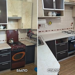 Замена кухонной столешницы Бежевый мрамор Duropal 6254 в Екатеринбурге.