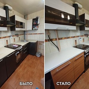 Замена фасадов (ПВХ), замена ручек, замена столешницы в Екатеринбурге. ул. Грибоедова, 1.