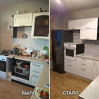 Адаптация старой кухни под новое помещение с заменой фасадов, заменой столешницы. ул. Электриков, 29.