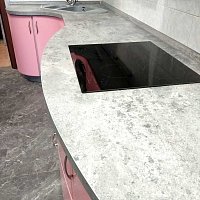 Замена кухонной столешницы Кальцит грей Duropal 7480, замена мойки Max Stone в Екатеринбурге.