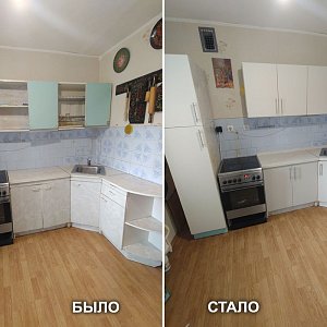 Обновление советской кухни с заменой фасадов и столешницы. ул. Уральская, 82, на Пионерском.